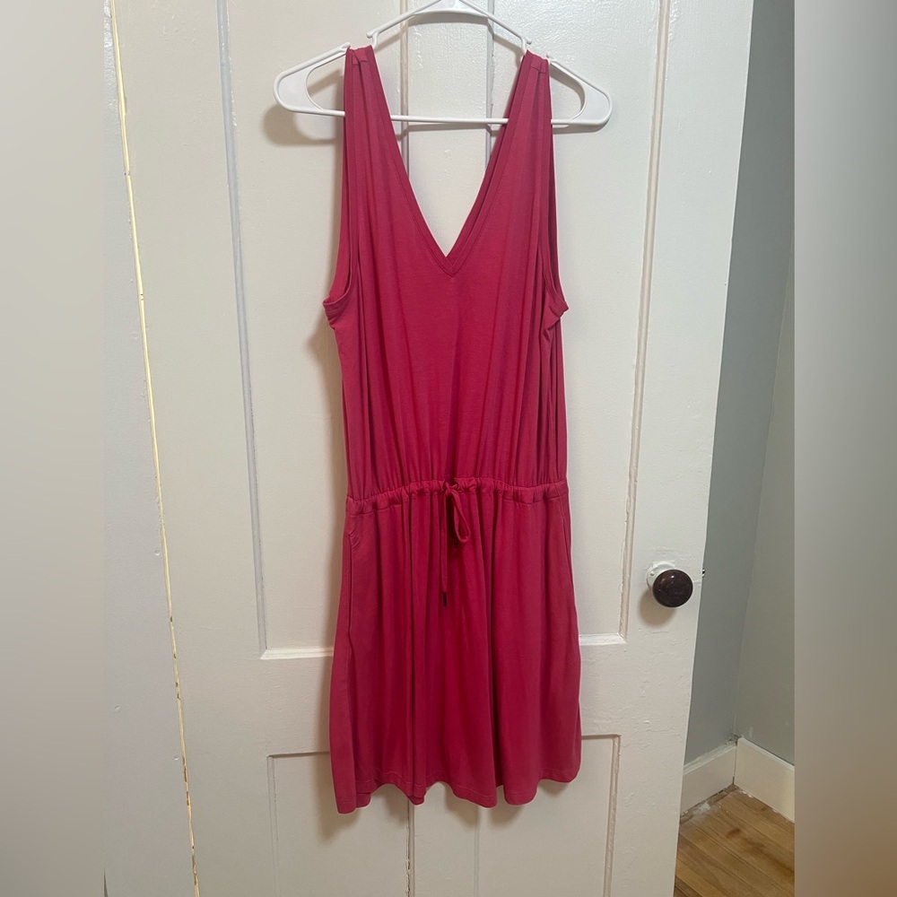 Sweaty Betty Fuchsia V-Neck Drawstring Mini Dress